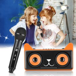 Microphones Machine de karaoké pour enfants Kitty Cat Microphone haut-parleurs Bluetooth Microphones sans fil système de sonorisation karaoké Mode chanson cadeau d'anniversaire
