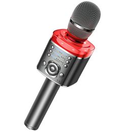 Microphones Microphone karaoké Bluetooth micro sans fil avec son magique lumière LED Machine de chant Portable pour la maison KTV fête AdultKid cadeau 231123