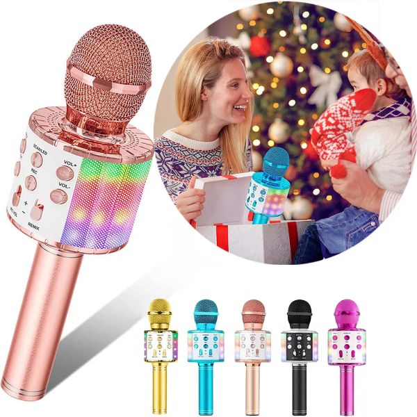 Microphones Karaoke Microphone Machine portable Portable Wireless Bluetooth Changer Microphone pour chanter des cadeaux d'anniversaire de voix pour les filles de garçons