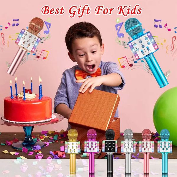 Micrófonos para niños micrófono karaoke color huerto led intermitente audio audio inalámbrico bluetooth máquina altavoz portátil ktv