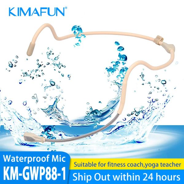 Micrófonos KIMAFUN 2.4G Auriculares inalámbricos Sistema de micrófono impermeable con transmisor y receptor de 3.5 mm, diseño para entrenador de fitness, yoga