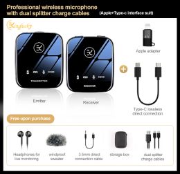 Micrófonos Kinglucky M18 uno para dos micrófono lavalier inalámbrico para teléfono inteligente y tableta de videocomisión de cámara DSLR para YouTube