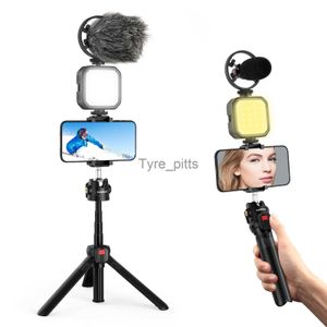 Microfoons LED Video Light Smartphone VLog Kit met Extend Selfie Stick Tripod Microfoon Telefoonhouder Bluetooth Remote voor Live YouTube X0717