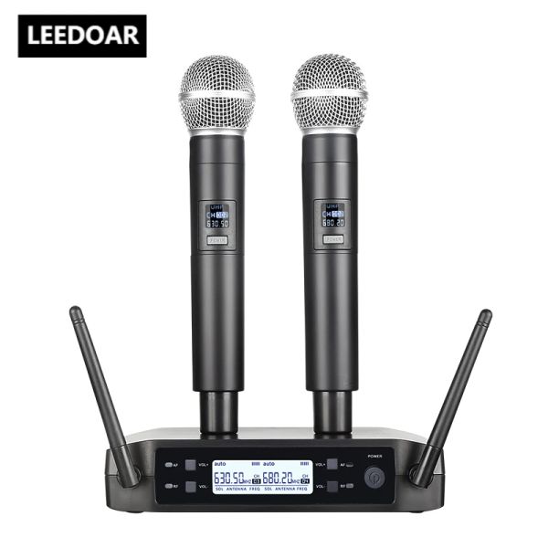 Microphones Leedoar Dual Channels UHF Wireless Microphone Set Handheld Fréquence Dynamic Mic pour Karaoke Wedding Party Church Show