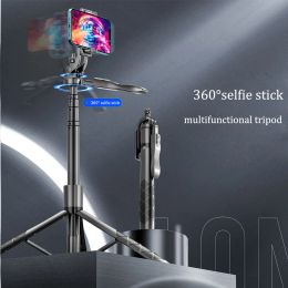 Micrófonos live bluetooth trípode selfie stick plegable con luz de relleno 1.55m de largo Balance de trípode extendido de tiro estable Forsmartphone