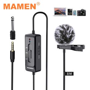 Microphones MAMEN 8m de long câble professionnel Lavalier Microphone Batterie intégrée pour la caméra pour smartphone pour ordinateur portable Vlog Mic