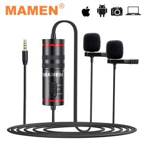 Micrófonos Mamen doble cabeza lavalier solapa micrófono de 3.5 mm grabación de audio microfone para iPhone Android Slr Video de video SLR