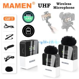 Microphones Mamen Mini Uhf Wireless Lavalier Microphone System avec une batterie de 800mAh Pickup 50m pour Smartphone DSLR Camera Interview Recording