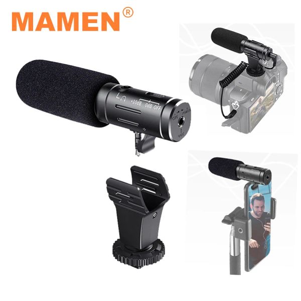 Microphones MAMEN Microphone d'enregistrement vidéo avec surveillance en temps réel pour caméra Smartphone Interview Musique Vlog Record Shotgun Microphone