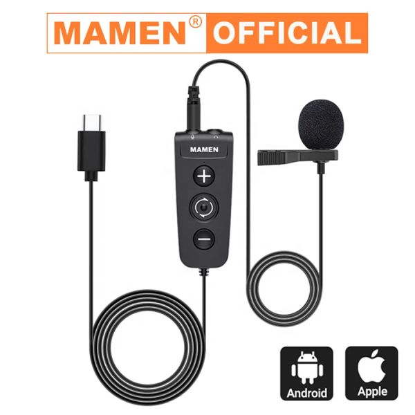 Microphones Mamen VoiceChanging Enregistrement micro Mic Typec plug Lavalier Microphone avec 6 effets sonores pour le streaming en direct du smartphone Android iOS