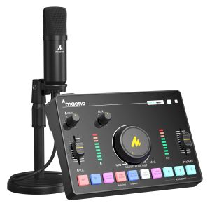 Microphones Maono AMC2A NEO Professional Sound Sound Card Audio Interface Mixer avec microphone de condenseur et 48V Phantom Power pour téléphone intelligent, PC