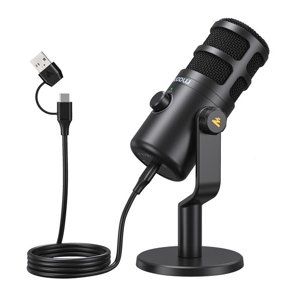 Microphones MAONO Microphone USB dynamique avec connecteur Typec pour téléphone Compute Contrôle du volume Metall Mic Enregistrement Streaming Gaming 230518