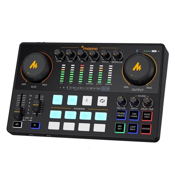 Microphones Maono O Interface Dj Mixer Tout en un Studio de podcast portable pour l'enregistrement en direct Streaming Guitar PC Kit de carte son Drop Dh8Fg