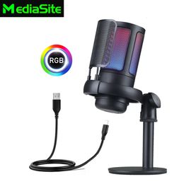 Microphones MediaSite USB Gaming Microphone pour enregistrement et streaming sur PC Mac Sortie casque Touch Mute Bouton Breathing Light 230731