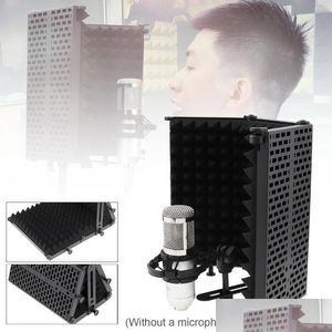 Microphones Bouclier d'isolation de microphone en métal à 3 panneaux Wind Sn pliable 3/8 et 5/8 mousse absorbante filetée pour la diffusion en direct Drop D DHP2M