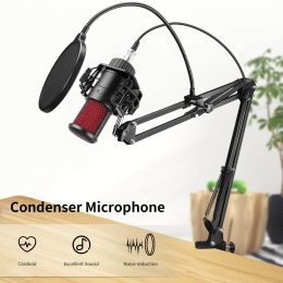 Microphones Metal Profession Condenser Microphone Studio pour PC Computer Streaming Recording Microphone Sound Carte Phantom Power Mic Gaming