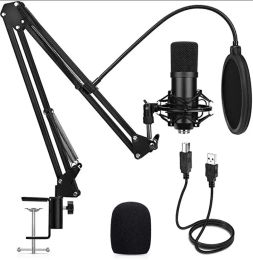Microphones Métal USB Microphone Enregistrement du condenseur microphone Mic de câble avec support pour ordinateur portable PC Karaoke Studio