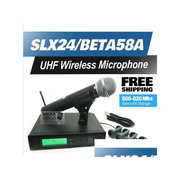 Microphones Microfono professionnel UHF Microphone sans fil Slx24/Beta58 haute qualité Slx sans fil 58A système de karaoké portable Drop D Dhurb