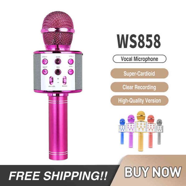 Microphones Microphone Microphone sans fil Bluetooth pour enfants cadeau chantant danse lumières LED Machine de karaoké portable avec haut-parleur T220916