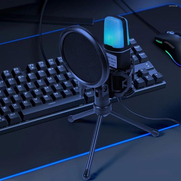 Microphones Microphone avec trépied support RGB Microfone Condensador filtre anti-pulvérisation fil micro de jeu pour Podcast enregistrement Studio Streaming