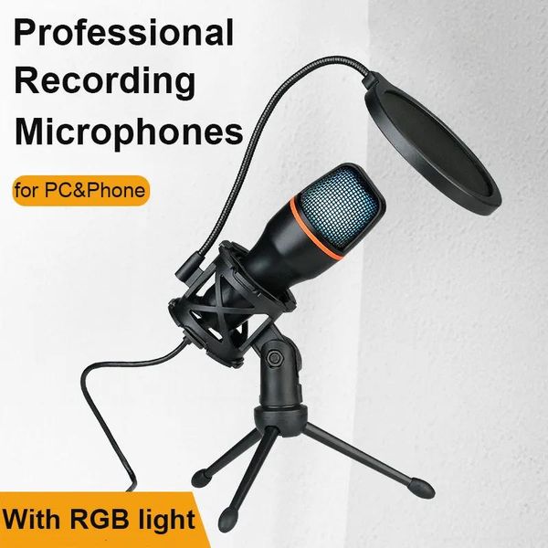 Microphones Microphones RVB Condenseur Microphone Tripod Wired Desktop Mic pour l'enregistrement de la réduction du bruit vidéo de jeu en direct 23051