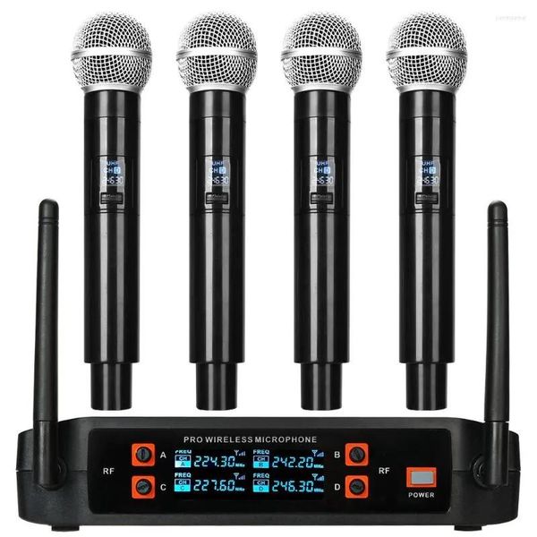 Microphones Microphones Système de Microphone sans fil UHF 4 canaux avec 2 micros portables sans fil casque Lavalier 328 pieds pour soirée karaoké Weddi