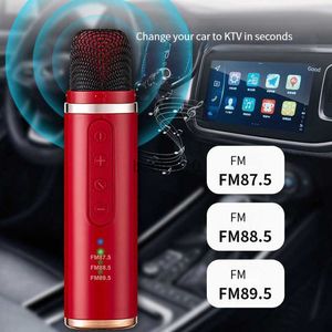 Microfoons Mini Portable Car Microfoon Player Karaoke Song Recording Bluetooth Live Broadcast Equipment FM Cars Wireless Mic HKD230818