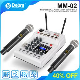 Microphones MM02 DJ Console Mixer Card avec 2 canaux Microphone sans fil UHF pour enregistrement du smartphone Home Studio.