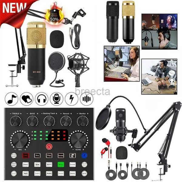 Microphones Nouveaux kits de microphone BM800 avec carte son en direct (en option) Suspension Sisser Armshock Mount et filtre pour l'enregistrement de studio 240408