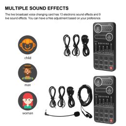 Microphones Nouveau mini multiple effet audio Changeur de voix Bluetooth Cards de son compatible avec microphone pour tiktok youtube streaming en direct