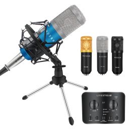 Microphones Nouveau enregistrement mobile microphone micro pour iPhone Android PC BM800 Téléphone cellulaire Microfono Condenser 3,5 mm Jack micro avec carte son