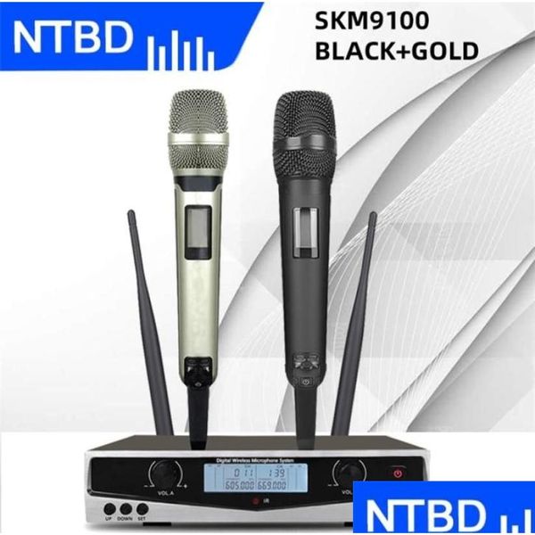 Micrófonos NTBD SKM9100 Etapa Performance Home KTV Alta calidad UHF Professional Dual Sistema de micrófono inalámbrico Dinámico Distanc Dhr0k