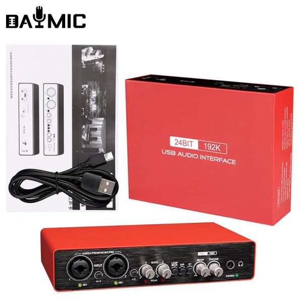 Microphones OEM Professional Streaming Audio Mixer Studio Portable USB Sound Carte Interface pour 48V Microphone Musical Recording PC