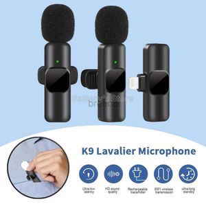 Microfoons Originele K9 Lavalier Wireless Microfoon Rapel Mobiele telefoon Professionele audiovideo Recording Live Mic voor iPhone Type C 3,5 mm 240408