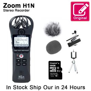 Microphones Zoom d'origine H1N Enregistreur vocal numérique Handy Portable Audio Stéréo Microphone Interview Mic avec Kingston16 Go SD Card Lable