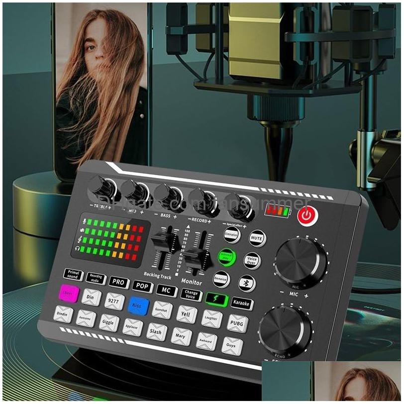 Microfones Podcast Microfone Sound Card Kit Profissional Estúdio Condensador Mic F998 Live Mixer para Livestreaming Podcasting Recordin DHDGN