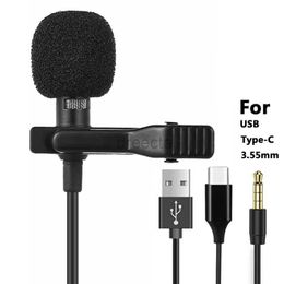 Microphones Portable 1,5 m Lavalier Mini microphone Clip-on Clip-on micro Mic de type USB 3,5 mm Microfon pour téléphone pour ordinateur portable Mac PC 240408