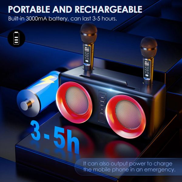 Microphones Portable Bluetooth Karaoké Machine BT5.0 Famille KTV Machine avec 2 Micro Système de Son Sans Fil 15W Haut-Parleur K Chanson Pour La Fête À La Maison