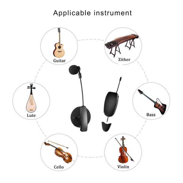 Microphones Portable Violin UHF Wireless Microphone Performance Performance Guitare Guitare Musical Condenseur Instrument pour violon de guitare Amplificateur