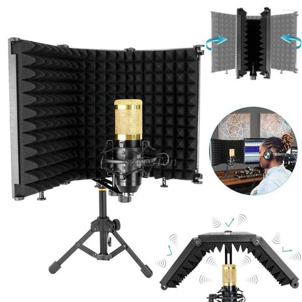 Microphones Profession Podcast Studio Microphone Filtre Avec Trépied Pliable Pare-Brise Condensateur Pour PC Isolation Bouclier Mic