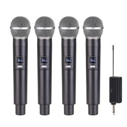 Microphones Professional 4 canaux UHF Fréquence fixe Microphone Microphone Microphone Karaoke pour la Party Stage Performance Church