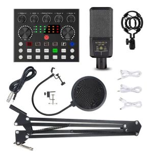 Microphones Professional Condenser Microphone To Sing Podcast Music Studio Enregistrement Équipement Set Karaoke Live Sound Audio Card Kit Live St