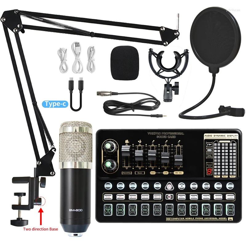 Microfones Condensador Profissional Microfone BM 800 Wireless Bluetooth V10 Pro Cartão de som para PC Karaoke Karaoke Live Singing Gaming