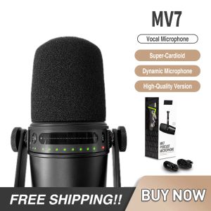 Microphones Professional MV7 Black USB Microphone Builtin Card de bourse de bureau