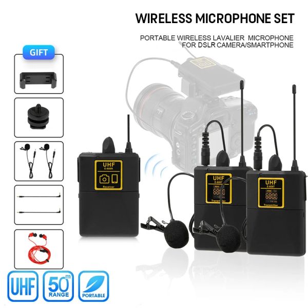 Microphones Professional UHF Wireless Lavalier Microphone avec une fonction de moniteur audio micro 2 canaux 80m Plage pour les caméras DSLR Interview