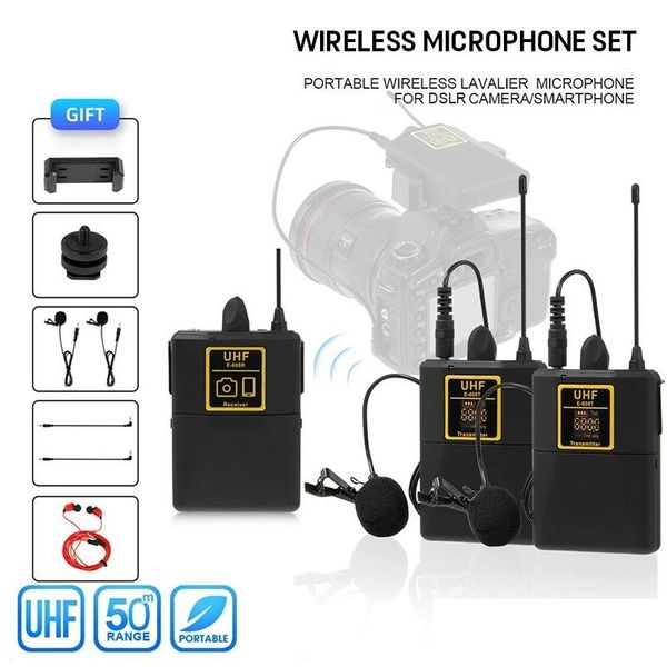 Microphones Professional UHF Wireless Lavalier Microphone avec O Monitor Fonction Mic 2 canaux 80m Plature pour les caméras DSLR Drop Del Dhdnz