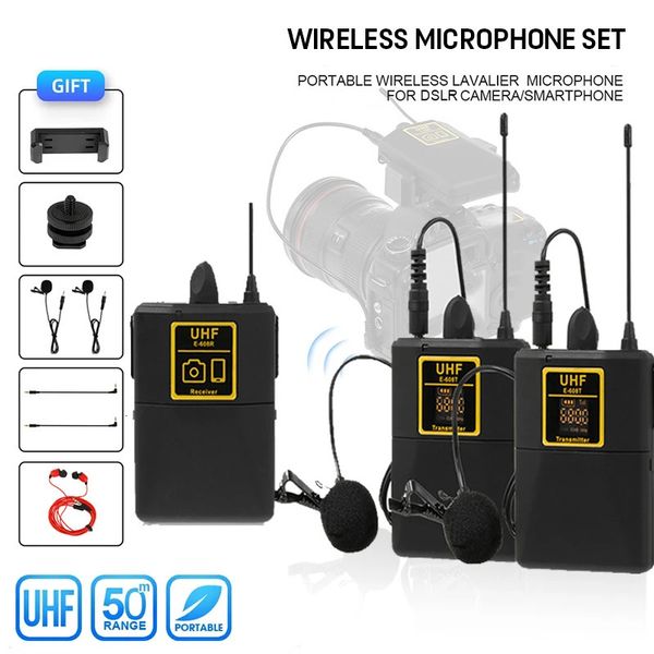 Microphones Microphone Lavalier sans fil professionnel UHF avec fonction de moniteur Audio et micro de revers d'interview pour téléphone DSLR caméra Webcast 231204