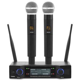 Micrófonos Profesional UHF Sistema de micrófono inalámbrico Karaoke Micrófono de mano 80M para cine en casa Altavoz PA Canto Fiesta Iglesia T220916