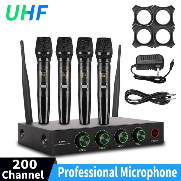 Microphones Professional UHF Wireless Microphone System 4 Channel Handheld Karaoke Microphone pour Home Party Church Event PA TV Speaker