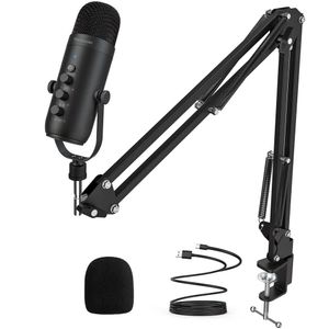 Microphones Professionnel USB Streaming Podcast PC Microphone Studio cardioïde condensateur micro Kit avec bras de flèche pour l'enregistrement Twitch 231117